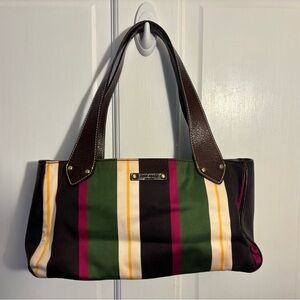 Kate Spade Y2K Striped Satin and Brown Leather Tote Bag